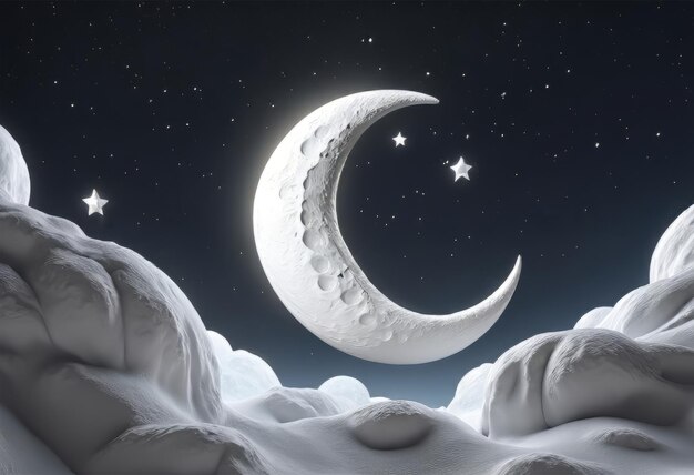 White Crescent Moon With Stars in the Sky for Eid alFitr Background