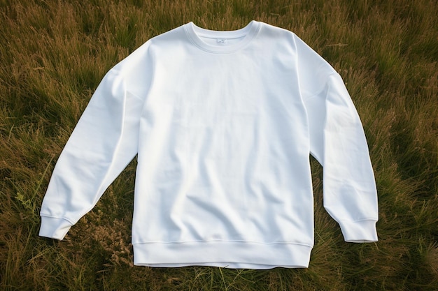 Photo white crewneck mockup with green grass