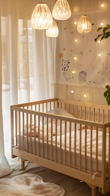 사진 아기 방 에 있는 색 침대 와 조명