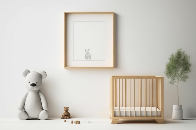 White crib with teddy bear next to it Generative AI