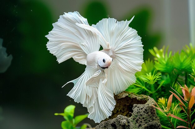 Photo white crowntail betta fish