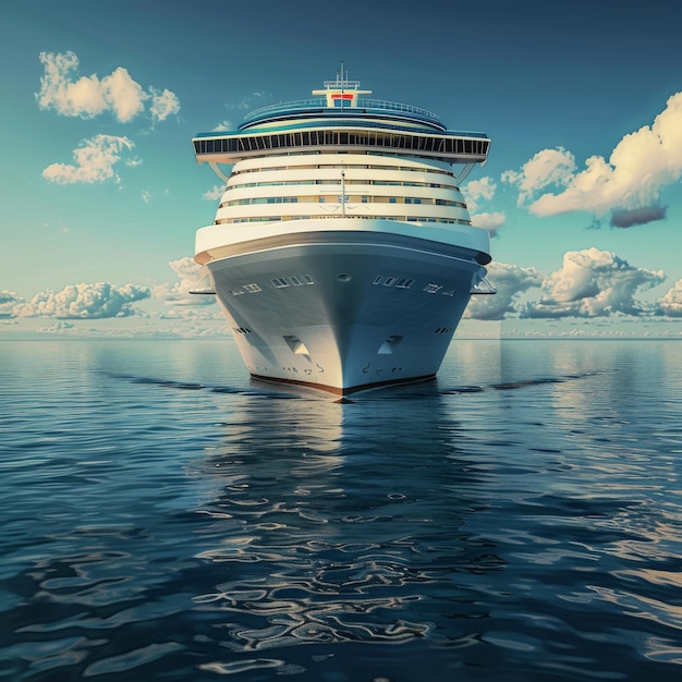 White Cruise Ship in Sea Large Ocean Liner Cruise Boat Voyage Trip Symbol