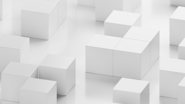 Фото Белые кубики на белом фоне бесконечно зацикленная анимация 3d рендеринг иллюстрации