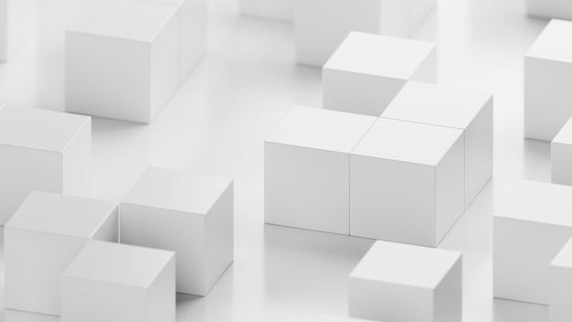 White cubes on a white background Infinitely looped animation 3D rendering illustration