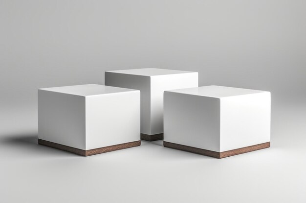 White cubic product boxes on display with a minimalist design