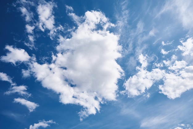 White cumulus clouds in blue sky beautiful cloudscape background