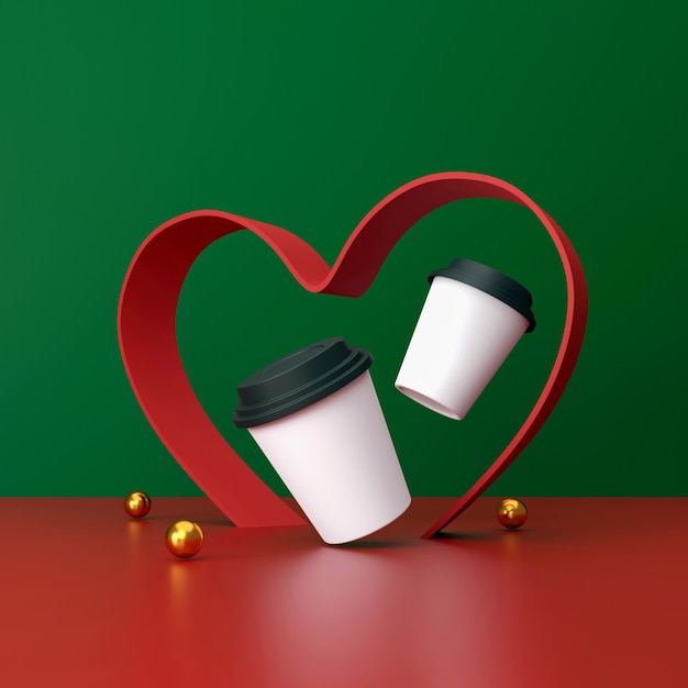 white cup of coffee on green and red background