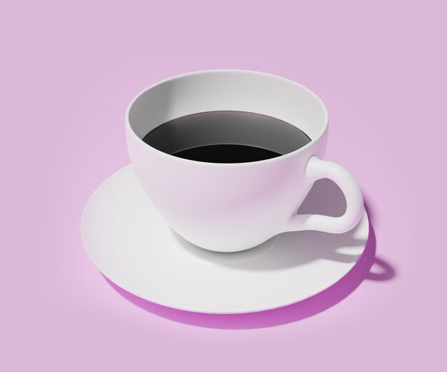 Белая чашка кофе на розовом