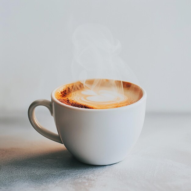 Photo a white cup of coffee with the cappuccino on the side