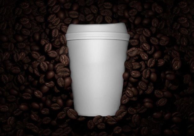 A white cup of coffee with a white lid that says coffee.