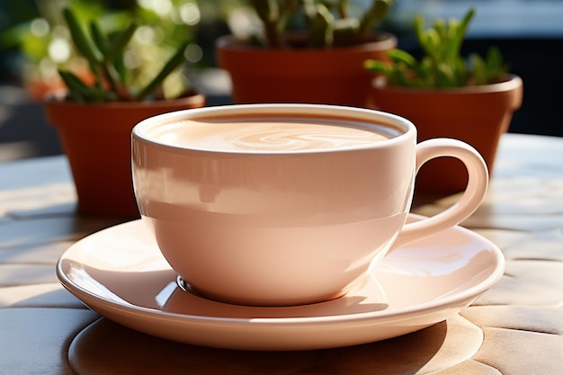 White cup on a saucer filled with coffee