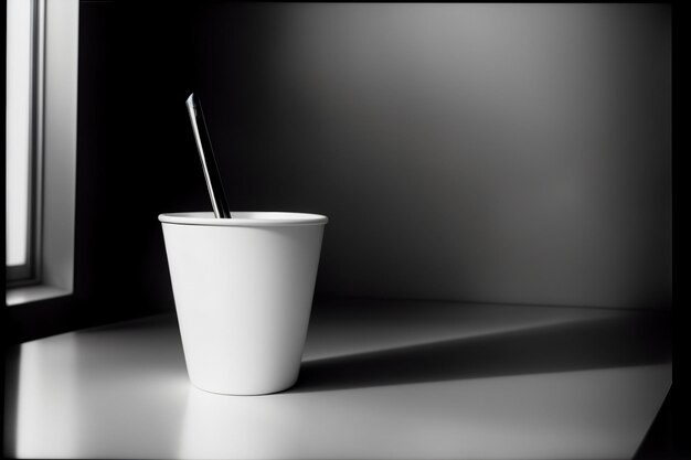 A White Cup With A Straw Sticking Out Of It Generative AI