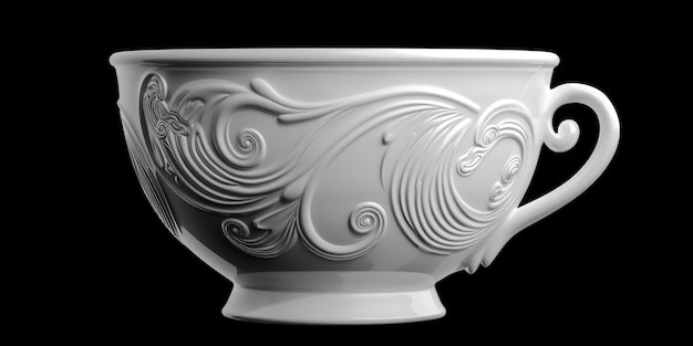 Foto una tazza bianca con un unico disegno vorticoso perfetta per vari progetti di design