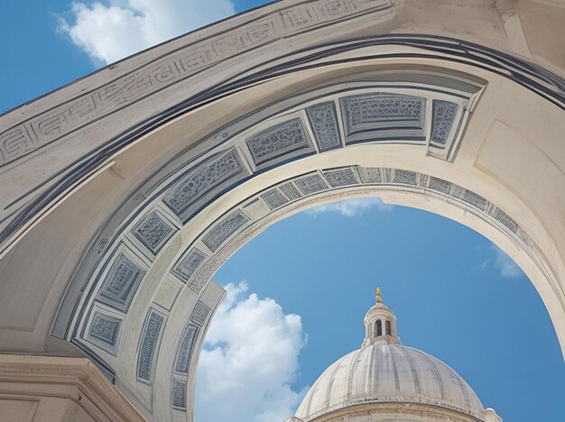 The white cupola of the National Pantheon in Lisbon with blue sky and some clouds in the background