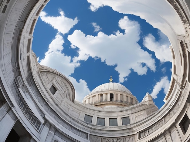 The white cupola of the National Pantheon in Lisbon with blue sky and some clouds in the background