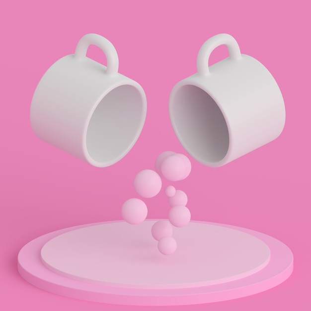 white cups on a pink minimalist studio in 3d rendering