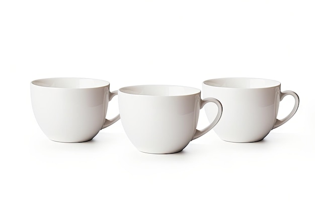 흰색 배경에 분리된 차 커피와 카푸치노를 위한 흰색 컵
