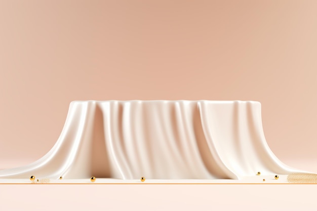 Photo a white curtain with gold beads on a pink background