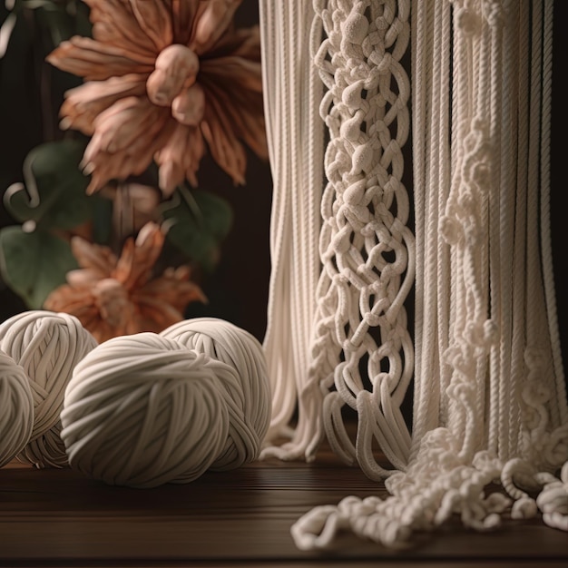 a white curtain with a white flower on it