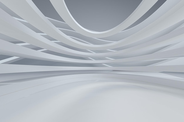 White curve geometry with empty ground 3d rendering