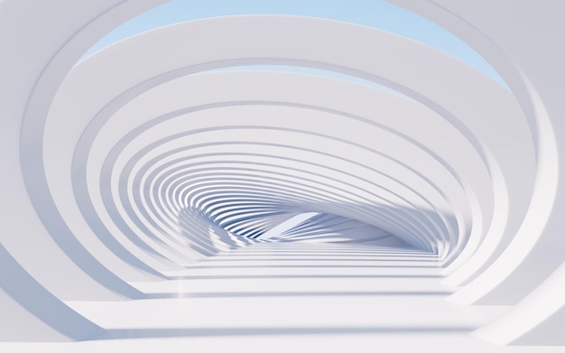 White curved tunnel abstract curved architecture 3d rendering