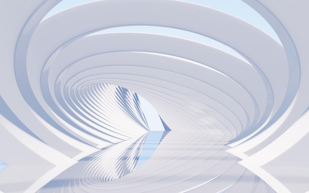 White curved tunnel abstract curved architecture 3d rendering