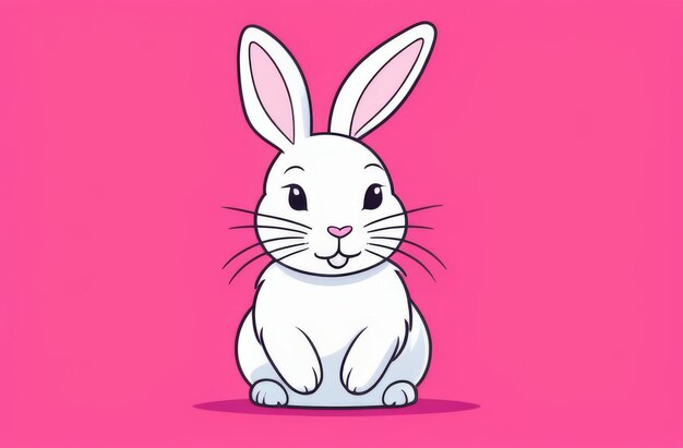 White cute baby rabbit standing on pink background