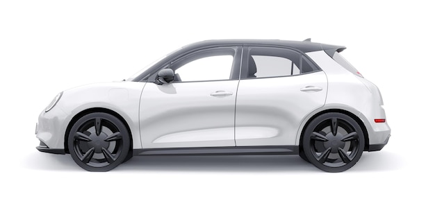 White cute little electric hatchback car 3D illustration