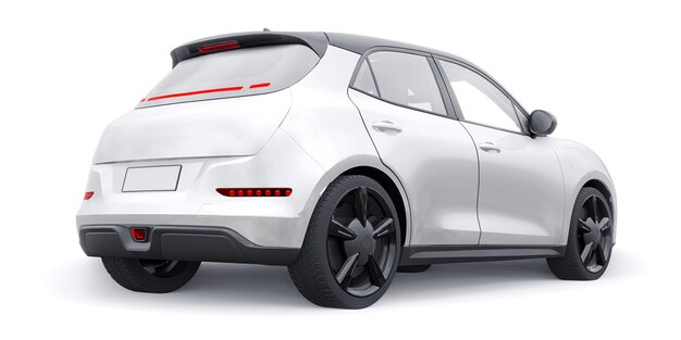 White cute little electric hatchback car 3D illustration