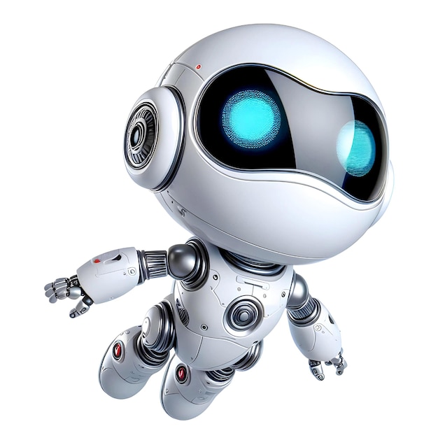White cute robot in flying posture isolated on white background_ai_generated
