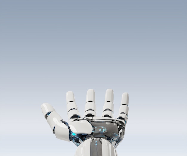 Photo white cyborg opening his hand