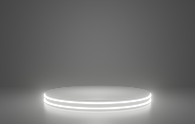 Photo white cylinder glow product stand in dark room