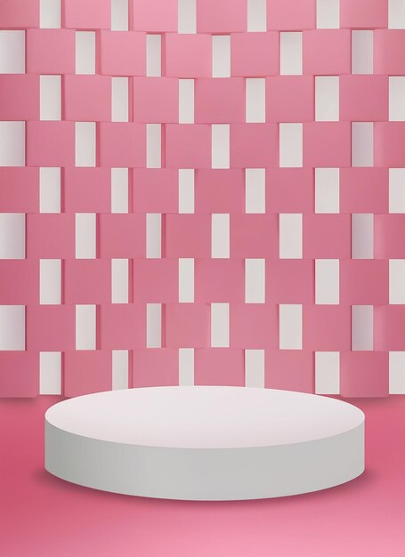 White cylinder podium in the room with pink backgroundgeometric platform for product display present