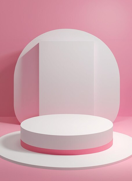 White cylinder podium in the room with pink backgroundgeometric platform for product display present