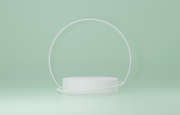 Стенд продукта белый цилиндр в зеленой комнате, Studio Scene For Product, минималистичный дизайн, 3D-рендеринг