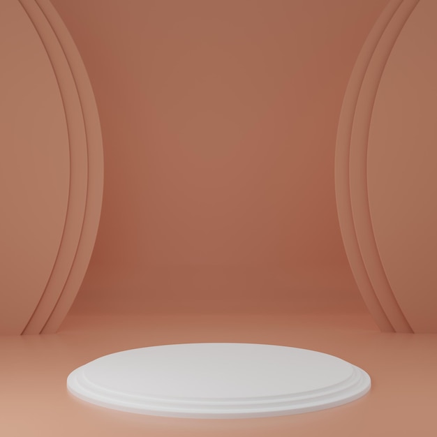 Photo white cylinder product stand in orange room studio scene for product minimal design3d rendering