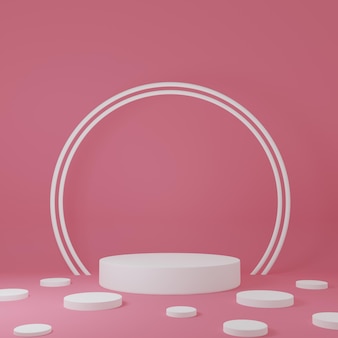 Cilindro bianco supporto del prodotto nella stanza rosa scena dello studio per il design minimale del prodottorendering 3d