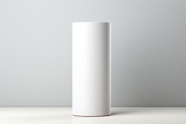 White cylinder product stand in white room