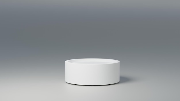 Белая цилиндрическая платформа для витрины продукта на сером фоне 3D-рендеринг постамента для презентации продукта