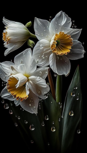 White Daffodils Flowers Dark Background generated by AI