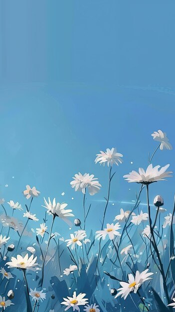 White daisies against blue sky