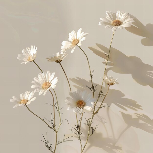 Photo white daisies against plain background long shadows minimalist aesthetic