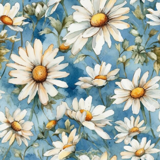 White daisies on a blue background.