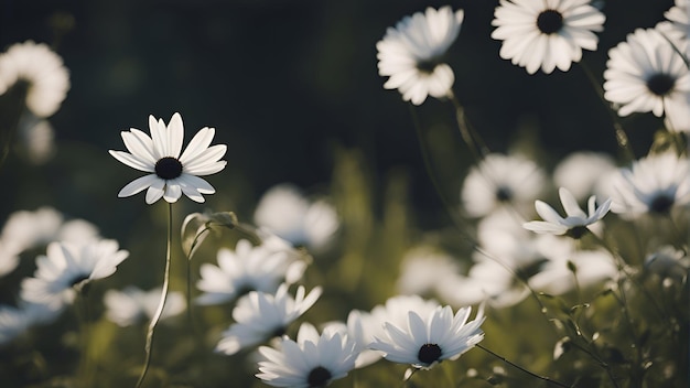 White daisies in the garden retro toned photo