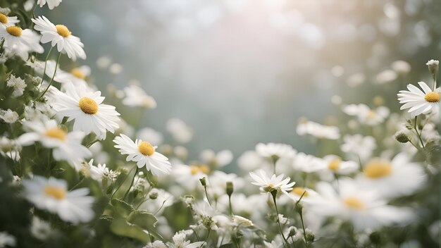 草原の白い<unk>花と太陽の光