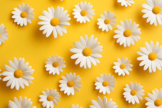 white daisies scattered throughout the yellow background by Generative AI