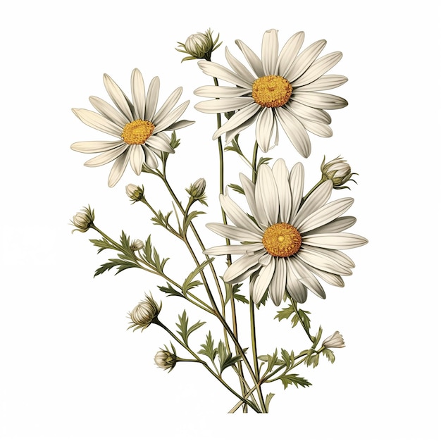 White daisies on white background