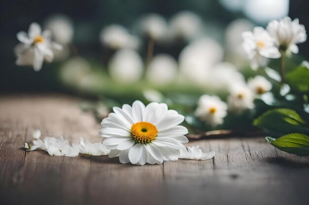 White daisies on a wooden table