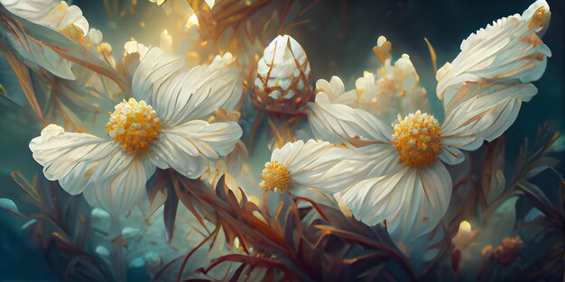 White daisy flower. Digital illustration. Painting. Beautiful scenario