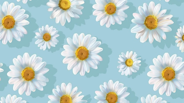 White Daisy Flowers on Blue Background